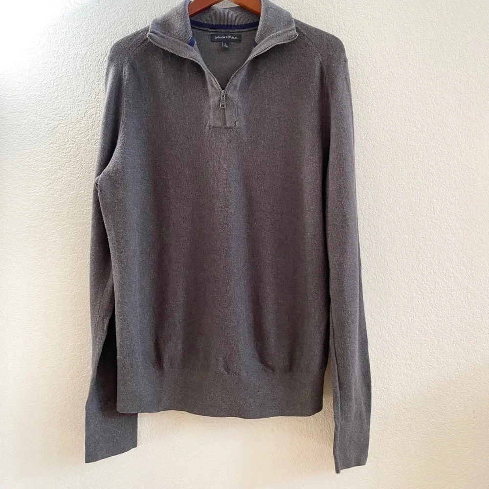 Banana Republic Men's Charcoal Gray Quarter Zip Sweater L Cotton Nylon Blend